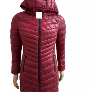 CK Calvin Klein Red Winter Parka Long Jacket Coat Down Blend Women’s Small $240